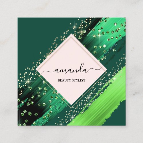 Professional Beauty Makeup Logo Green Tropical Square Business Card