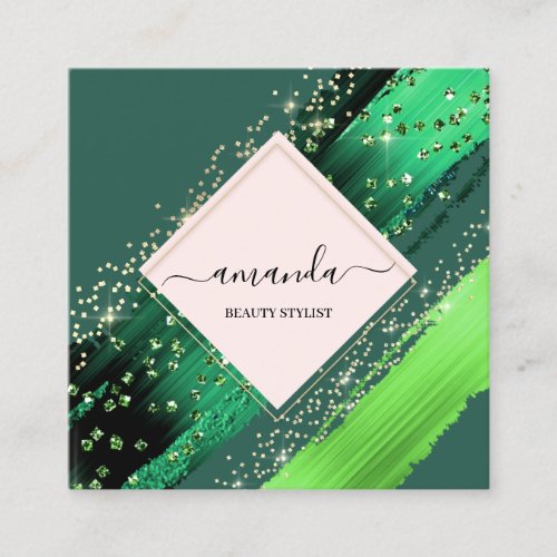 Professional Beauty Makeup Logo Greenery Tropical  Square Business Card