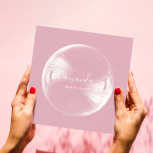 Professional Beauty Makeup Logo Rose Bubble Square Business Card