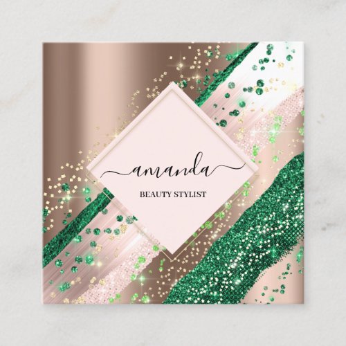 Professional Beauty Makeup Logo Rose Mint Strokes Square Business Card