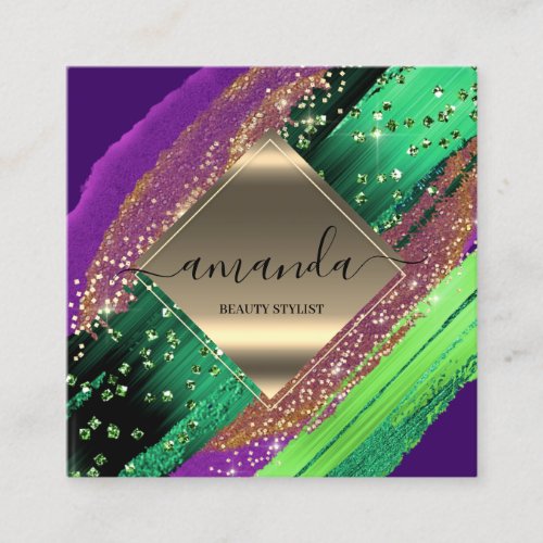 Professional Beauty Makeup Logo Tropic Gold Luxury Square Business Card