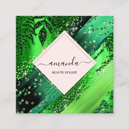 Professional Beauty Makeup Logo Tropic Green LUX Square Business Card