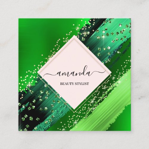 Professional Beauty Makeup Logo Tropic Green Square Business Card