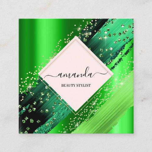 Professional Beauty Makeup Logo Tropic Greenery Square Business Card