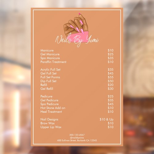 Professional Beauty Salon Nail Artist Price List Window Cling