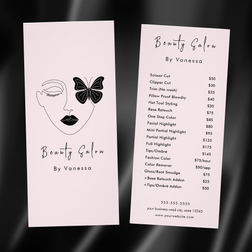 Professional Beauty Salon Price List Services Rack Card