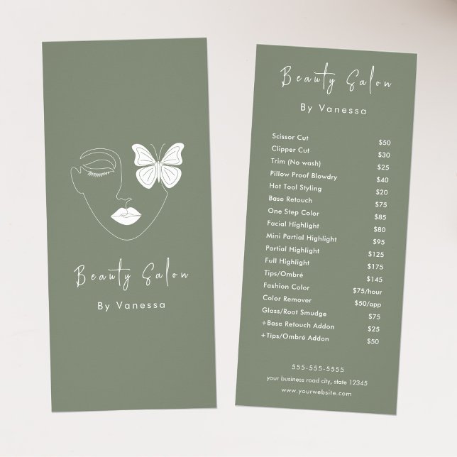 Professional Beauty Salon Price List Services Rack Card (Creator Uploaded)