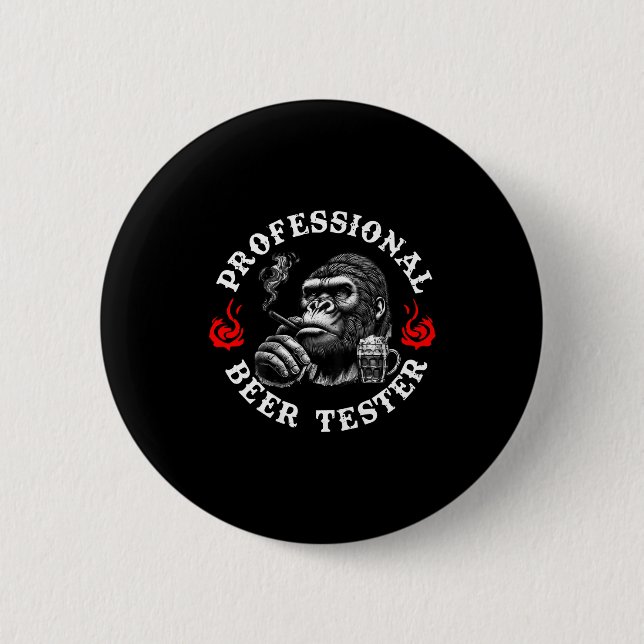 Professional Beer Tester Funny Drinking Monkey Quo Button (Front)