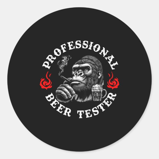 Professional Beer Tester Funny Drinking Monkey Quo Classic Round Sticker (Front)