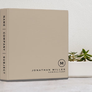 Professional Beige & Black Monogram Initial 3 Ring Binder