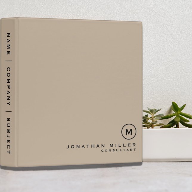 Professional Beige & Black Monogram Initial 3 Ring Binder (Creator Uploaded)