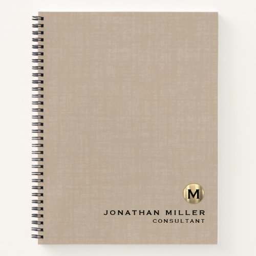 Professional Beige Linen Gold Monogram Notebook