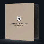 Professional Beige Monogram Initial Name & Title 3 Ring Binder<br><div class="desc">Modern professional binder features a minimal design in a simple beige color palette with black and white accents. Custom name and title centered in a presented in a stylish simple font with a complimentary minimal monogram medallion. Shown with a custom name and monogram initial on the front in modern typography,...</div>