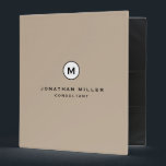 Professional Beige Monogram Initial Name & Title 3 Ring Binder<br><div class="desc">Modern professional binder features a minimal design in a simple beige color palette with black and white accents. Custom name and title centered in a presented in a stylish simple font with a complimentary minimal monogram medallion. Shown with a custom name and monogram initial on the front in modern typography,...</div>
