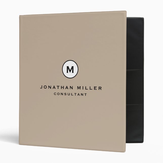 Professional Beige Monogram Initial Name & Title 3 Ring Binder (Front/Inside)
