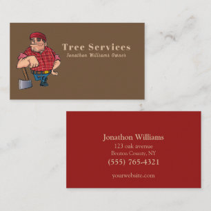 Professional Beige & Red Tree Service Guy Business Business Card