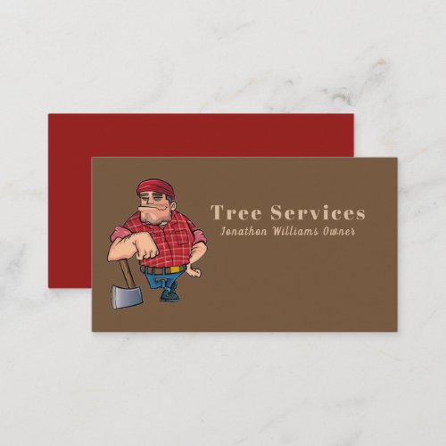 Professional Beige  Red Tree Service Guy Business Business Card