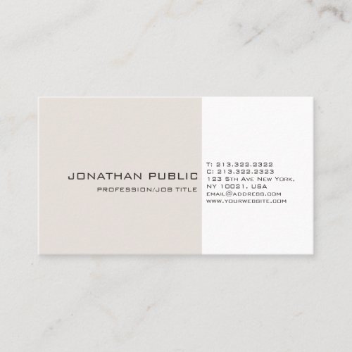 Professional Beige White Elegant Artistic Plain Business Card