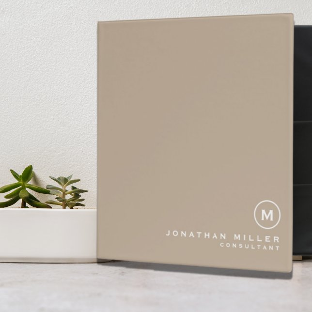 Professional Beige White Monogram Initial 3 Ring Binder (Creator Uploaded)