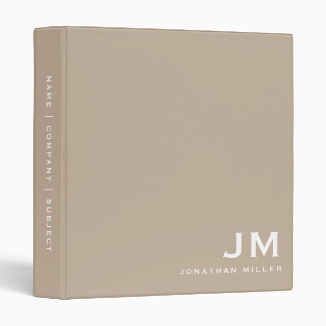 Professional Beige White Monogram Initials 3 Ring Binder (Front/Spine)