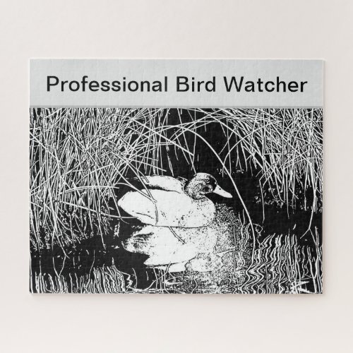 Professional Bird Watcher Nature Black White Duck Jigsaw Puzzle