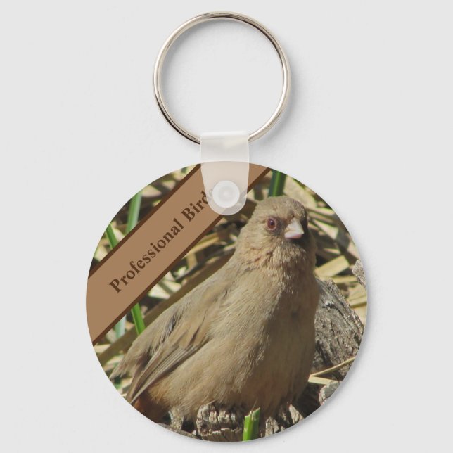Professional BIrder Small Brown Towhee Photo Bird Keychain (Front)