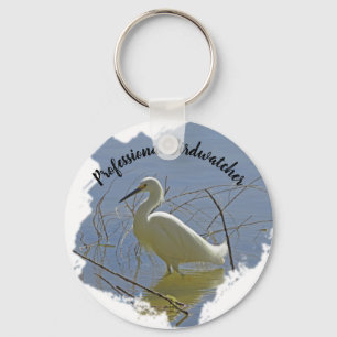 Professional Birdwatcher White Egret Photo Birder Keychain