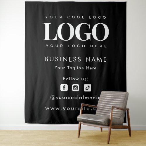 Professional Black Add Logo Social Media Backdrop 