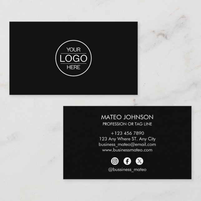 Professional Black Add your logo Business Card (Front/Back)