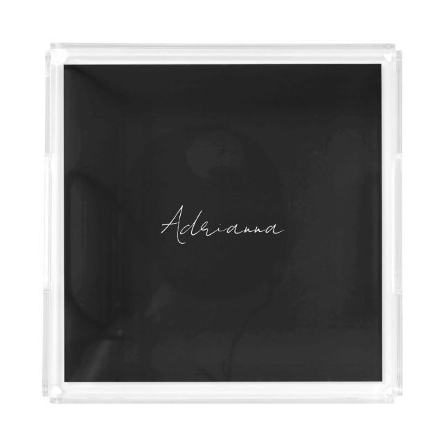 Professional black add your name handwriting retro acrylic tray (Front)
