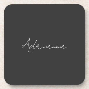 Professional black add your name handwriting retro beverage coaster