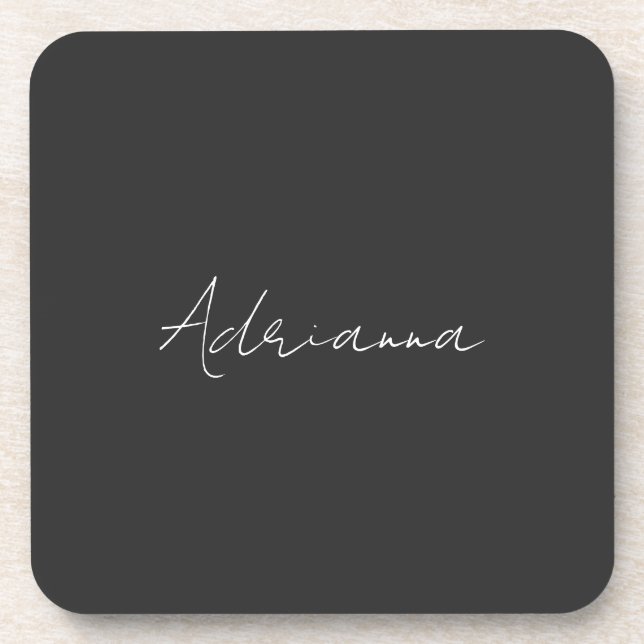 Professional black add your name handwriting retro beverage coaster (Front)