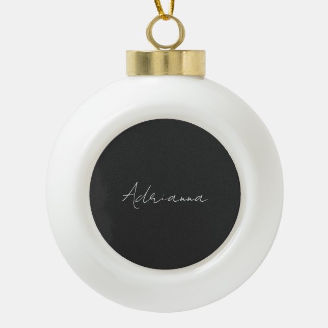 Professional black add your name handwriting retro ceramic ball christmas ornament (Front)