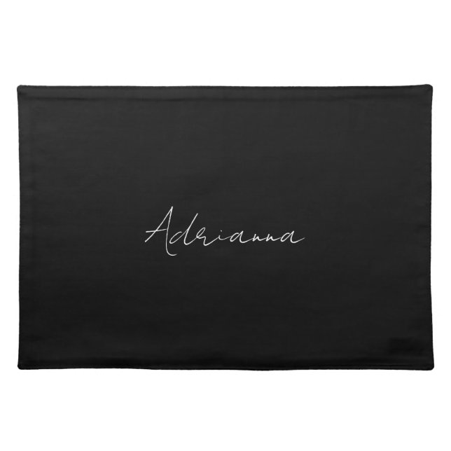 Professional black add your name handwriting retro cloth placemat (Front)