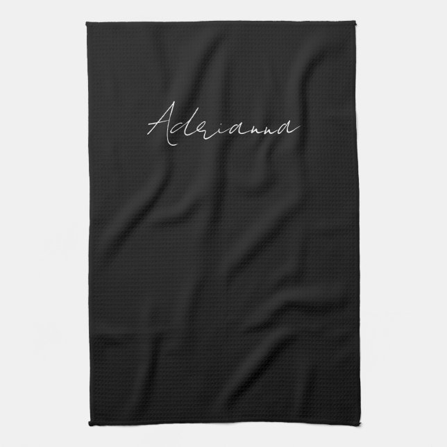 Professional black add your name handwriting retro kitchen towel (Vertical)