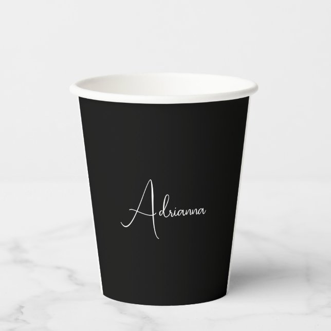 Professional black add your name handwriting retro paper cups (Front)