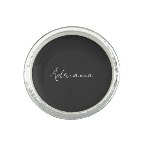 Professional black add your name handwriting retro ring