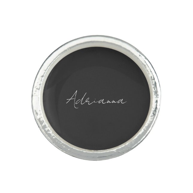 Professional black add your name handwriting retro ring (Front)