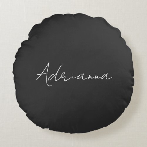 Professional black add your name handwriting retro round pillow