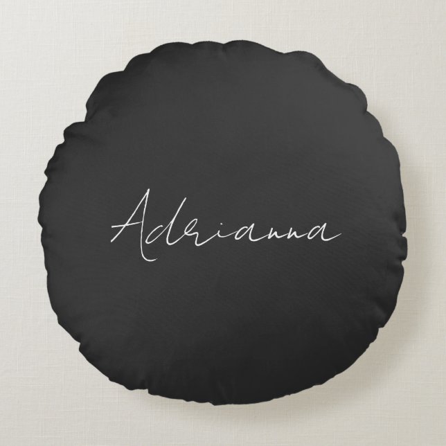 Professional black add your name handwriting retro round pillow (Front)