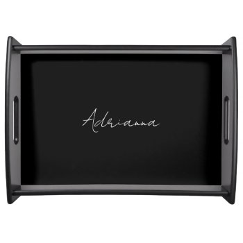 Professional Black Add Your Name Handwriting Retro Serving Tray by hizli_art at Zazzle