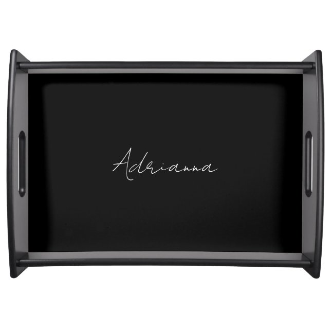 Professional black add your name handwriting retro serving tray (Front)