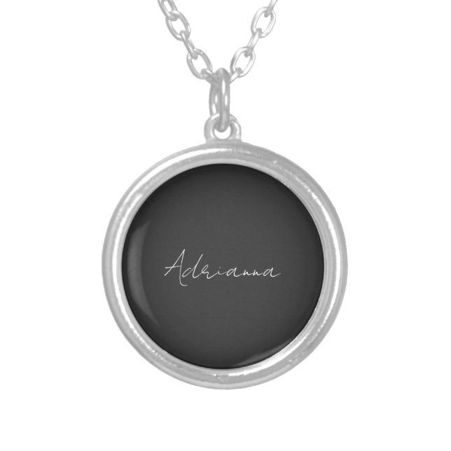 Professional black add your name handwriting retro silver plated necklace (Front)