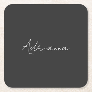 Professional black add your name handwriting retro square paper coaster