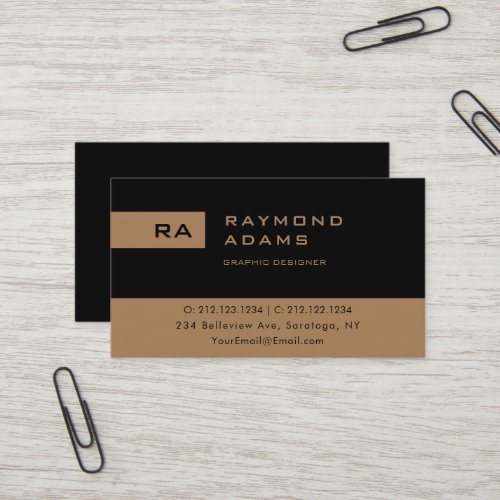Professional Black and Brown Monogrammed Business Card