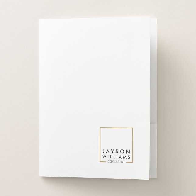 Professional Black and Faux Gold Square Logo I Pocket Folder (Front)
