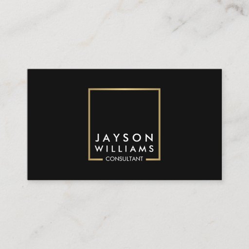 Customizable Professional Black and Faux Gold Square Logo II Business Card