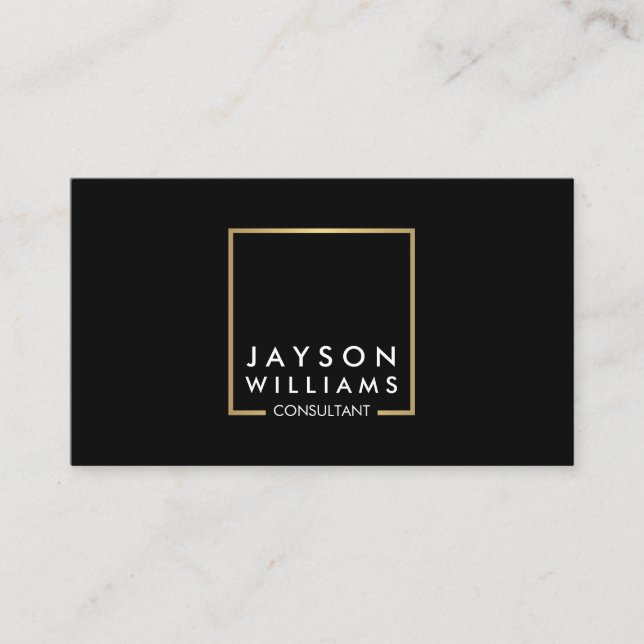 Professional Black and Faux Gold Square Logo II Business Card (Front)