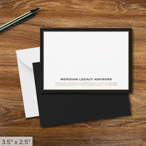 Professional Black and Gold Business Note Card