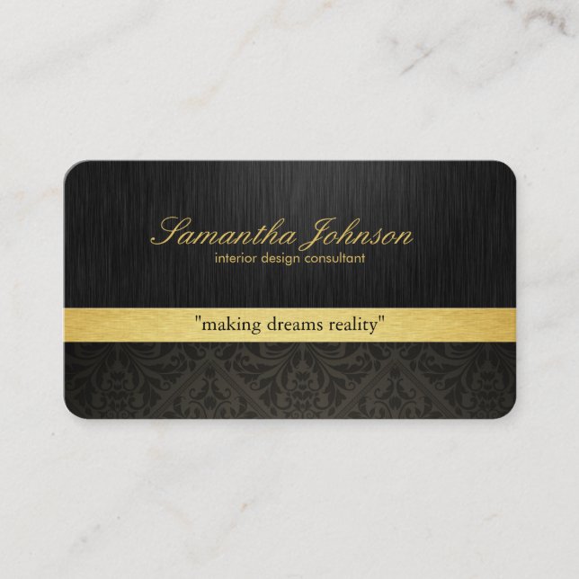 Professional Black and Gold Elegant Damask Business Card (Front)